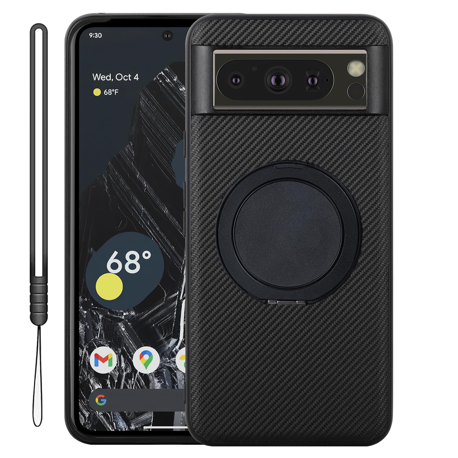 Casesmo Google Pixel 6a 用 ケース MagSafe対応 炭素繊維調 耐衝撃 純正 360°回転スタンド リング 黄ばみなし レンズ保護 TPU素材 米軍MIL規格取得 SGS認証 スタンド機能 エクスペリア 一つ マーク 六つ 滑り止め 擦り 指紋防止 ストラップホール付き カバー Google Pixel 6a 対応。