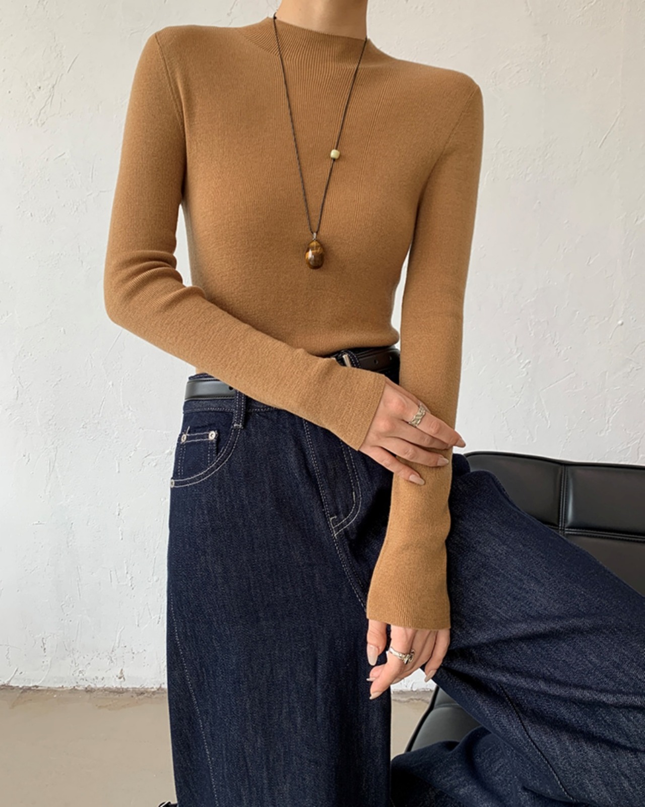 Half turtleneck slim knit Top　T20115