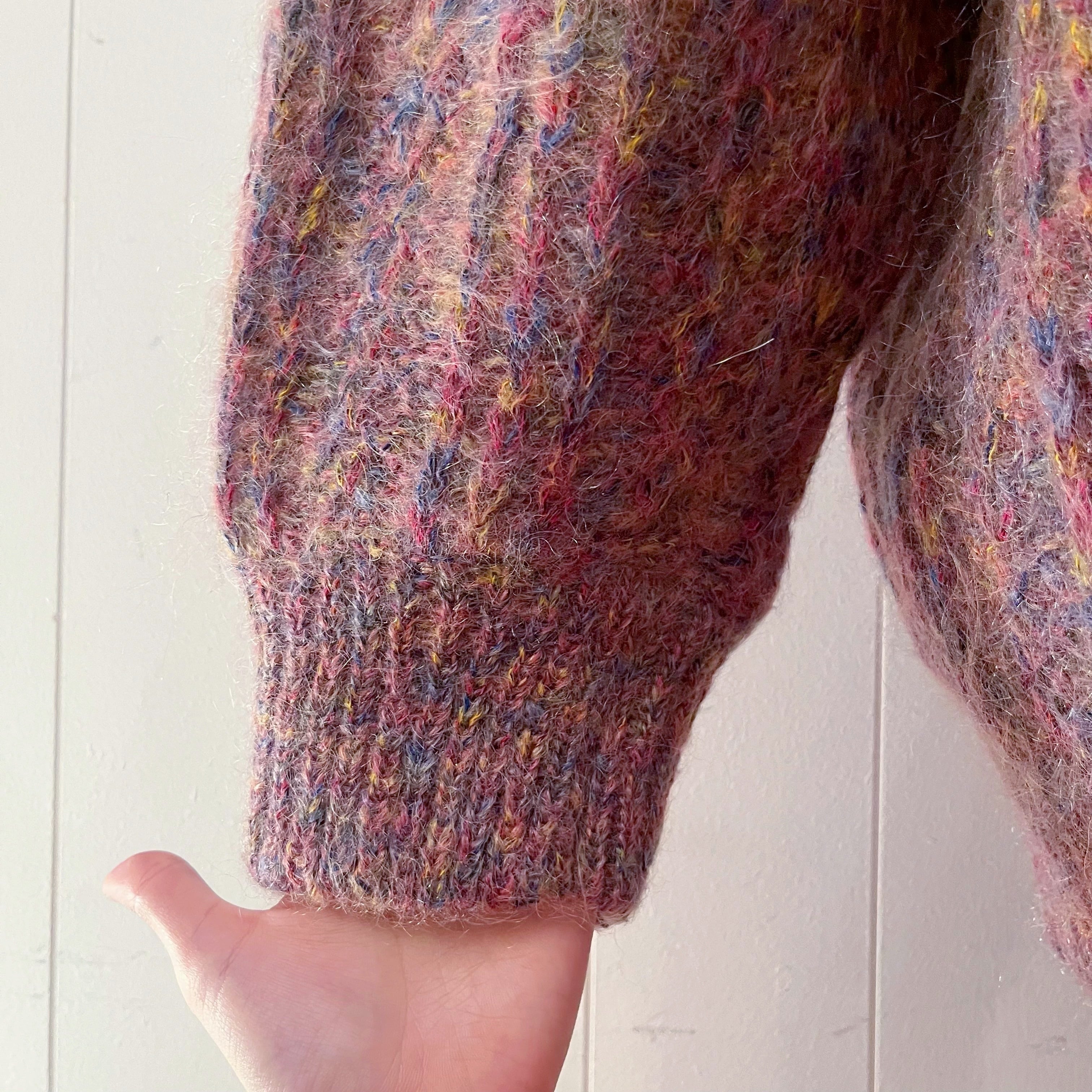 pink mix yarn liner knit cardigan