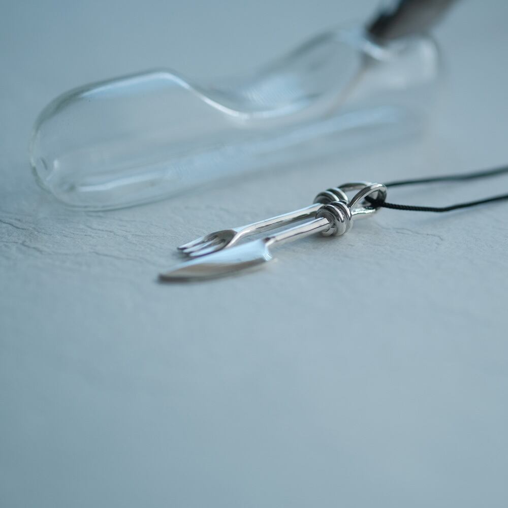 フォーク & ナイフ ミニチュア コード ネックレス シルバー925