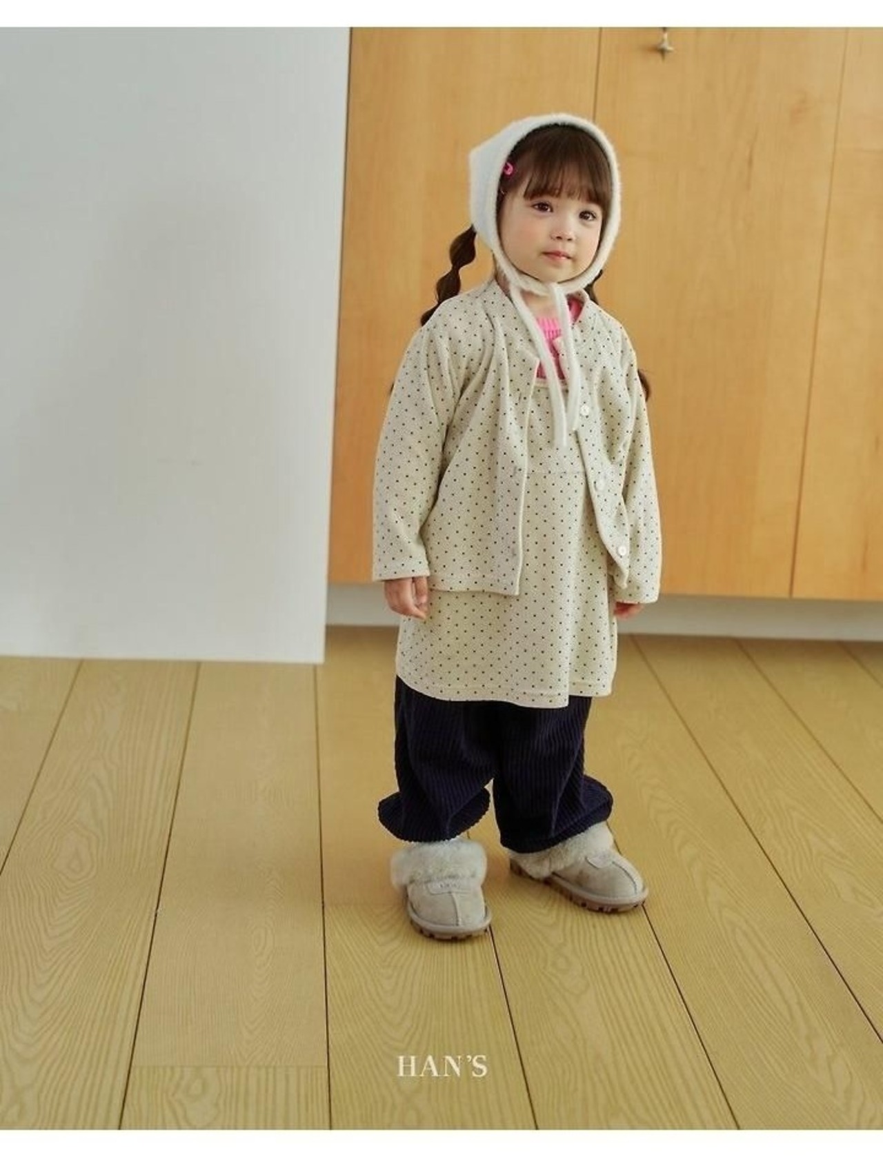 ハンス / Hans / ベルベットドットカーディガン / 韓国子供服 / キッズ / 26winter〖取寄〗*XXS~JS*