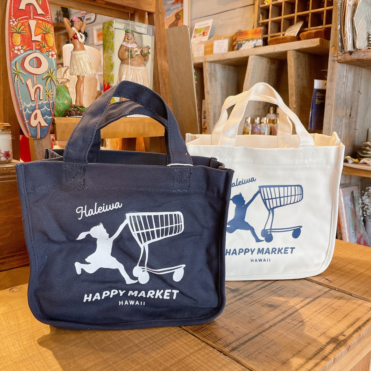 ミニトートバッグ　ファスナー付 / HALEIWA HAPPY MARKET PUSH CART GIRL