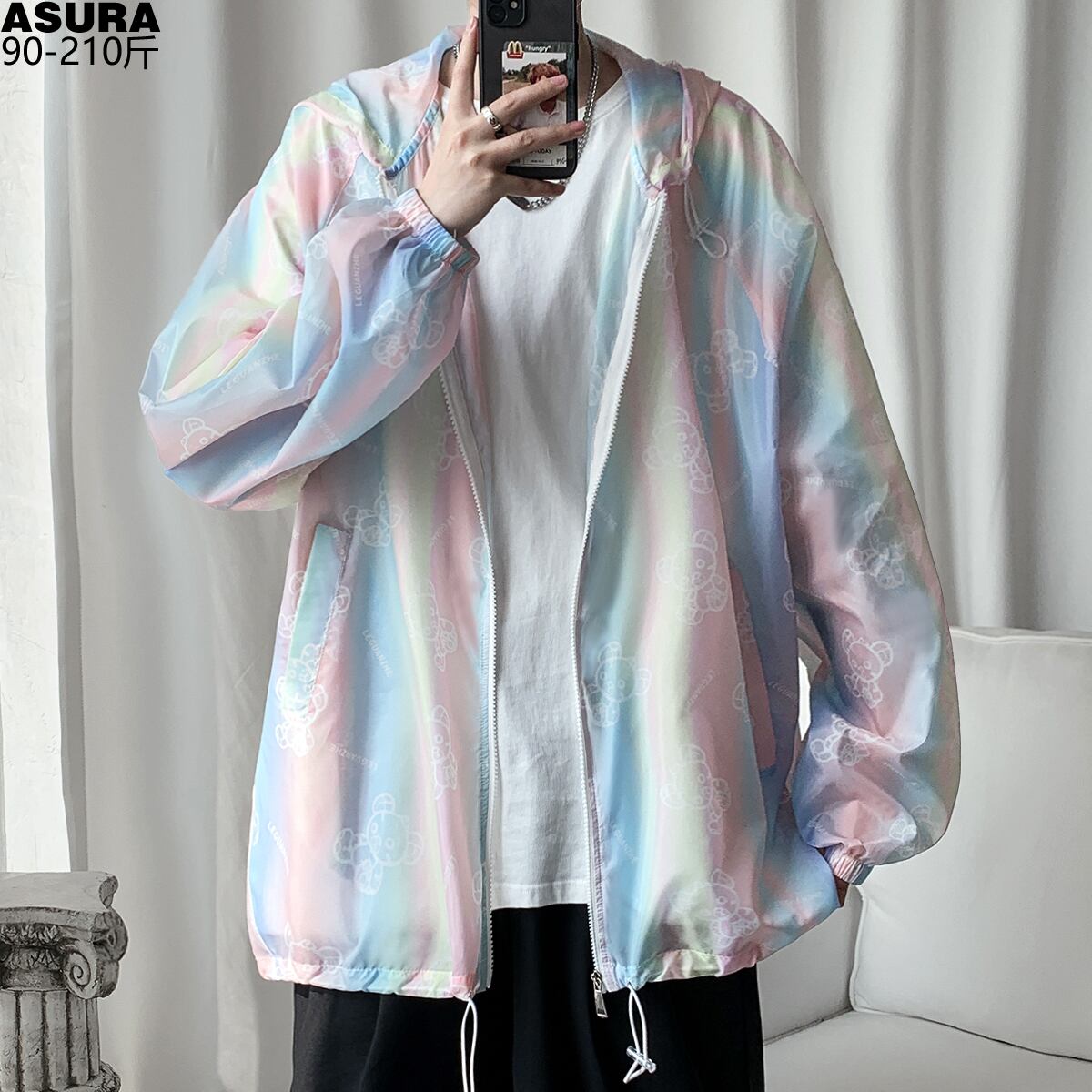 薄手ジャケット フードルーズサマースタイル 大きめサイズ 夏物 ASURAプラスサイズメンズ84473478961