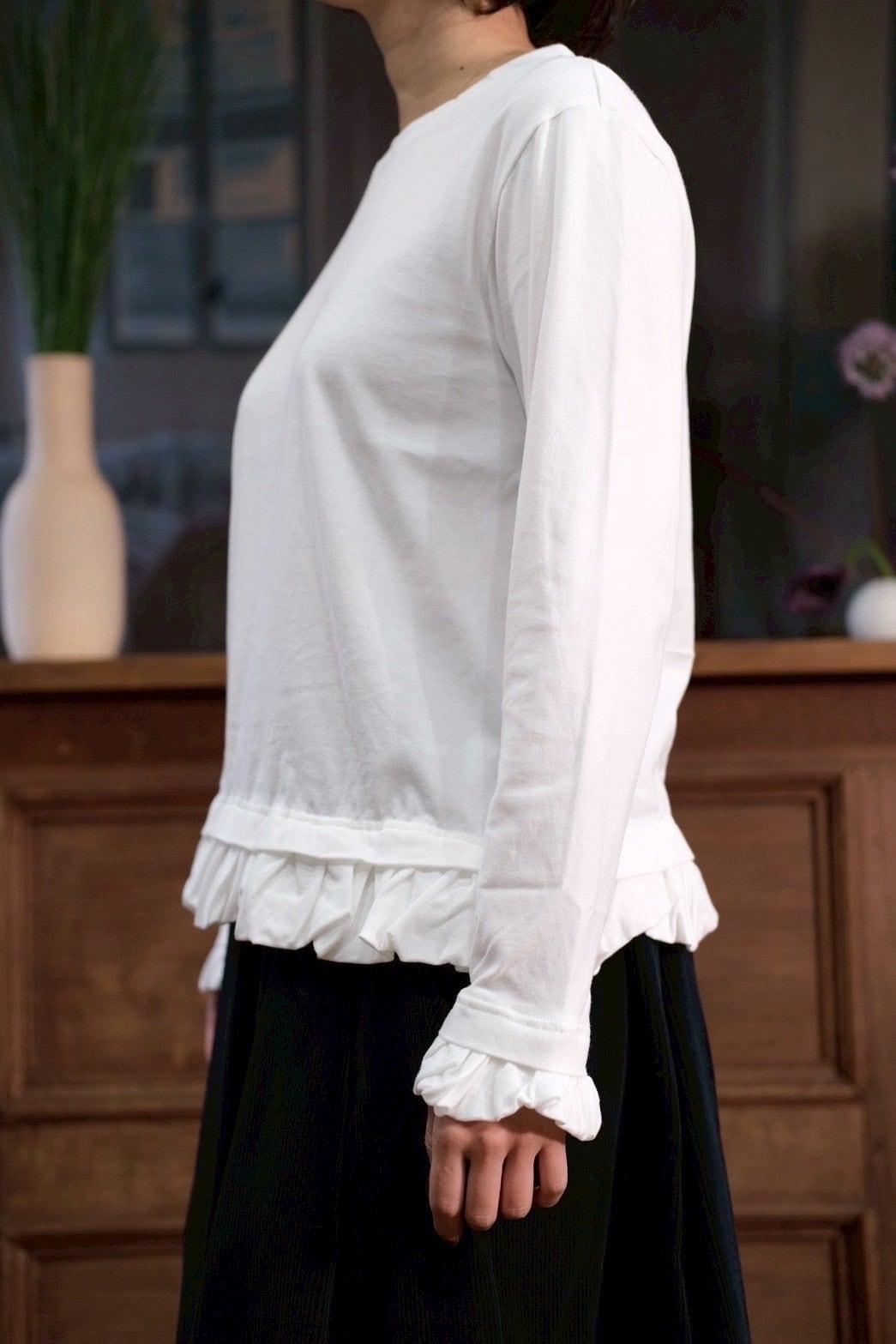 Pillings  / ピリングス | CITYSHOP取扱い CUT-AND-SEW AND FRILL フリル カットソー | F | ホワイト | レディース Pillings】 cut-and-sew and frill -o white- | loop
