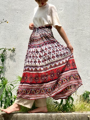 70’s vintage “Indian cotton skirt” “red×white”
