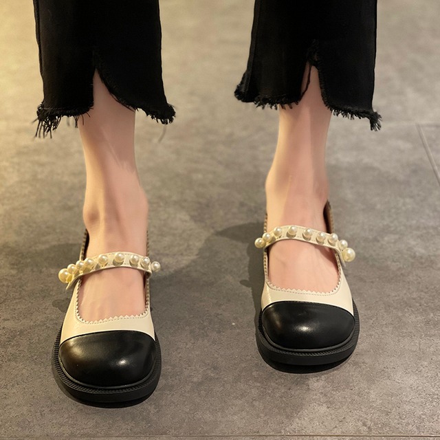 シングルサマーレッドパールスタイルレザー 靴 シューズ 夏物 真珠 部族の婦人靴7443571720