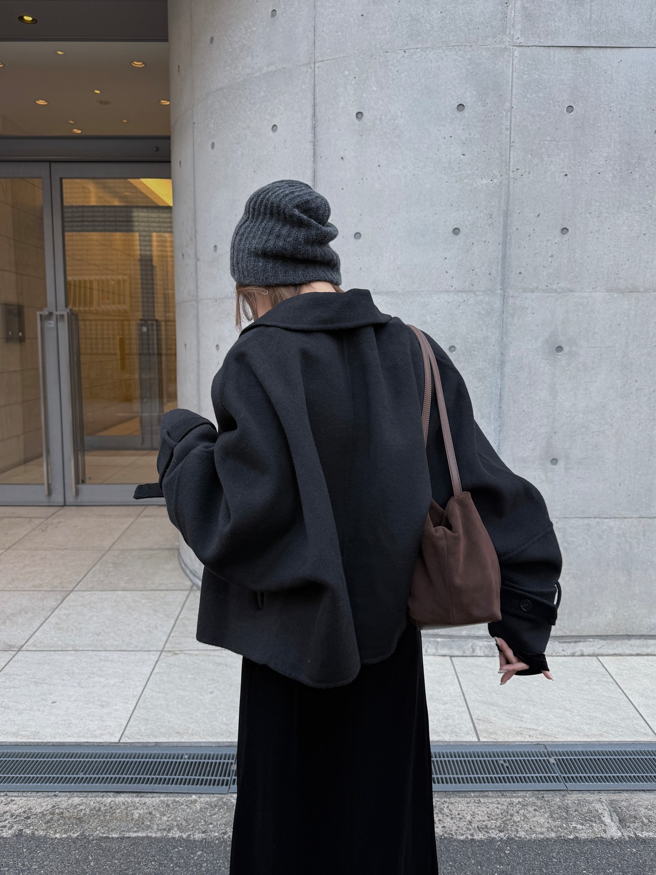 volume arm short wool rever coat