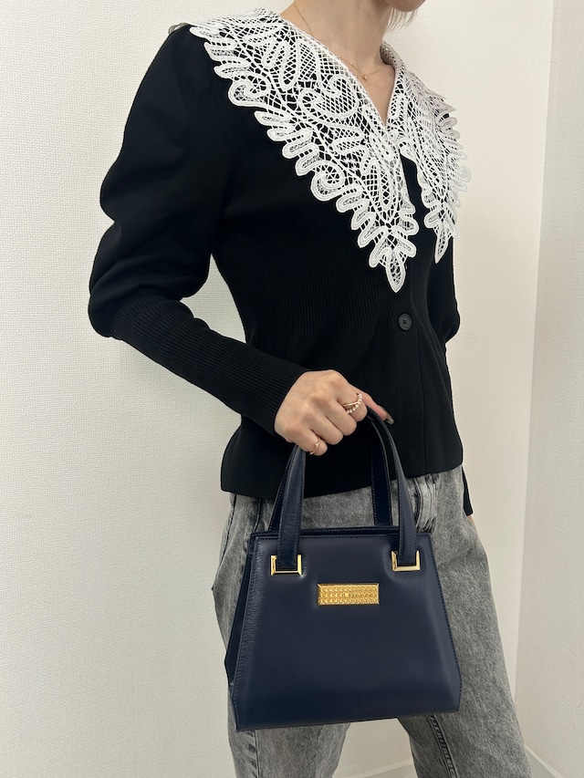 Christian Dior クリスチャン ディオール ハンドバッグ ネイビー CDプレートロゴ レザー ミニバッグ vintage ヴィンテージ オールド tx5uyv