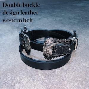 Double buckle design leather western belt