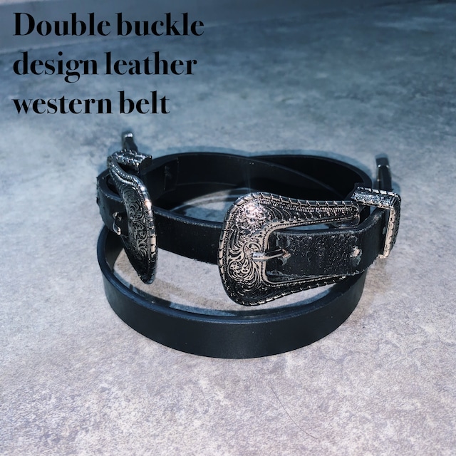 Double buckle design leather western belt