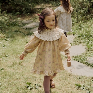 春レトロ花柄レースカラーワンピース2色