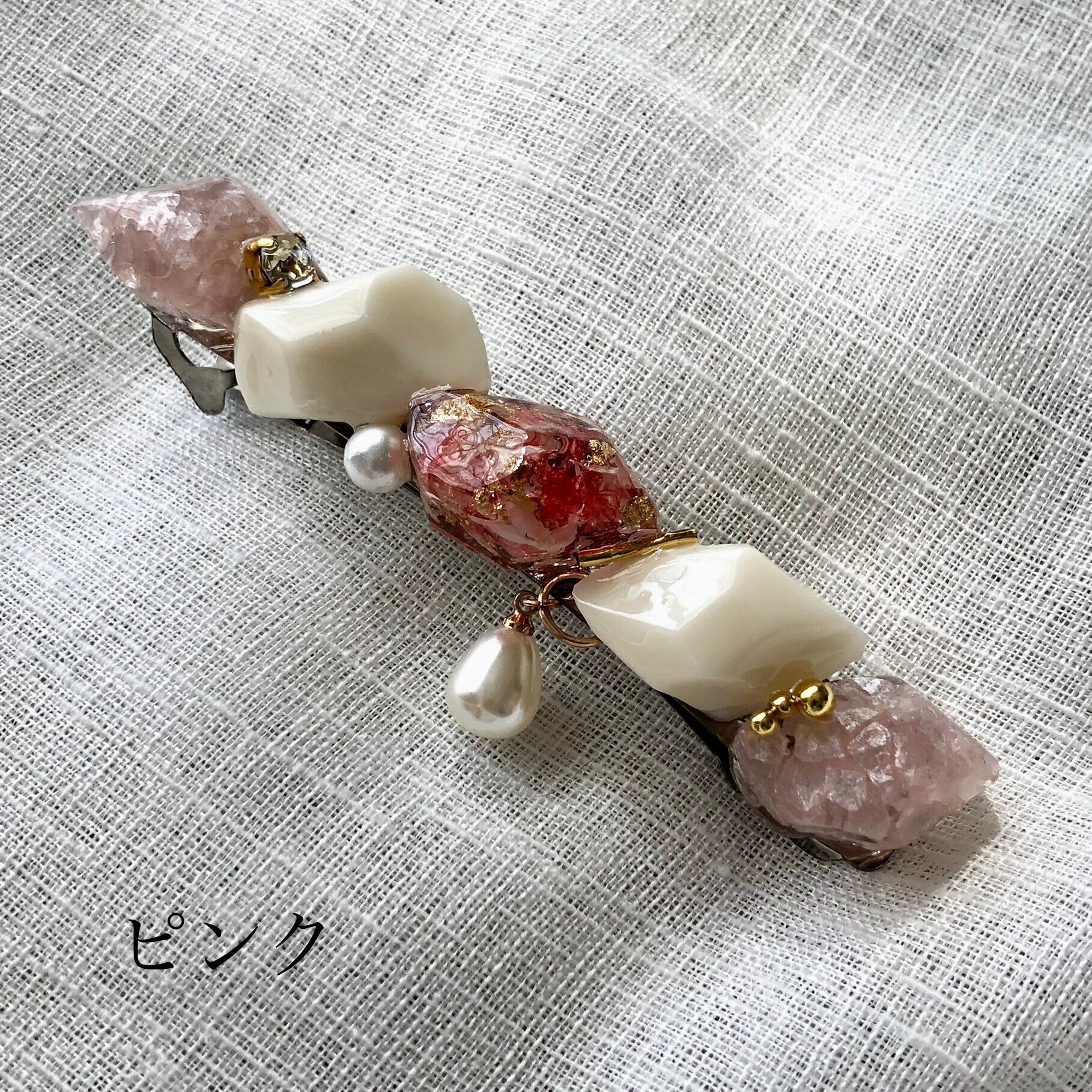 鉱石風お花のバレッタ大(10cm) 鉱石風お花のバレッタ大(10cm)