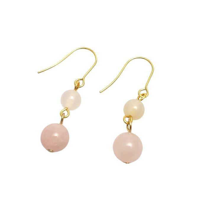 行き詰った恋愛に パワーストーン ピアス ローズクォーツ ホワイトカルセドニー 恋愛運 アクセサリー かわいい おしゃれ 天然石 ピアス ゆらゆら 女性のお守り プレゼント 金属アレルギー 対応 ギフト イヤリング変更可 送料無料