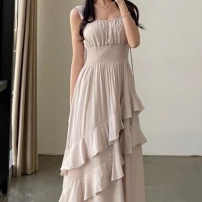 ノースリーブロングドレス[White,Lightcamel]