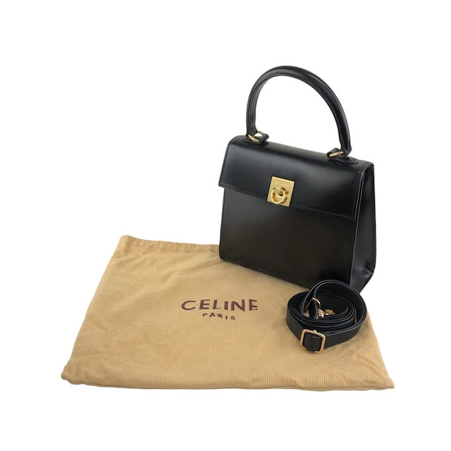 CELINE セリーヌ ショルダーバッグ ブラック ガンチーニ レザー 2way vintage ヴィンテージ オールド fewxy6