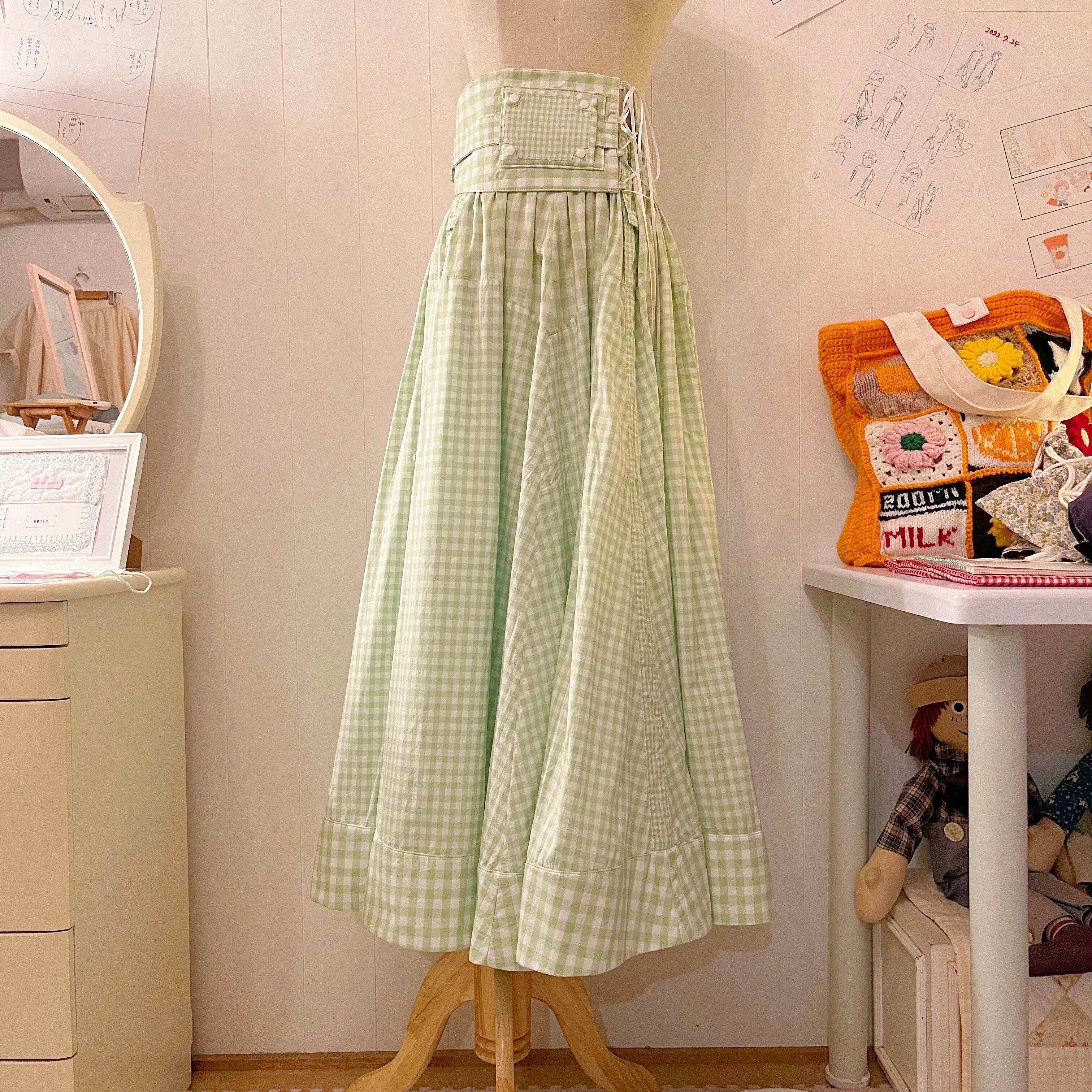 original : transformation belt gingham check skirt . green