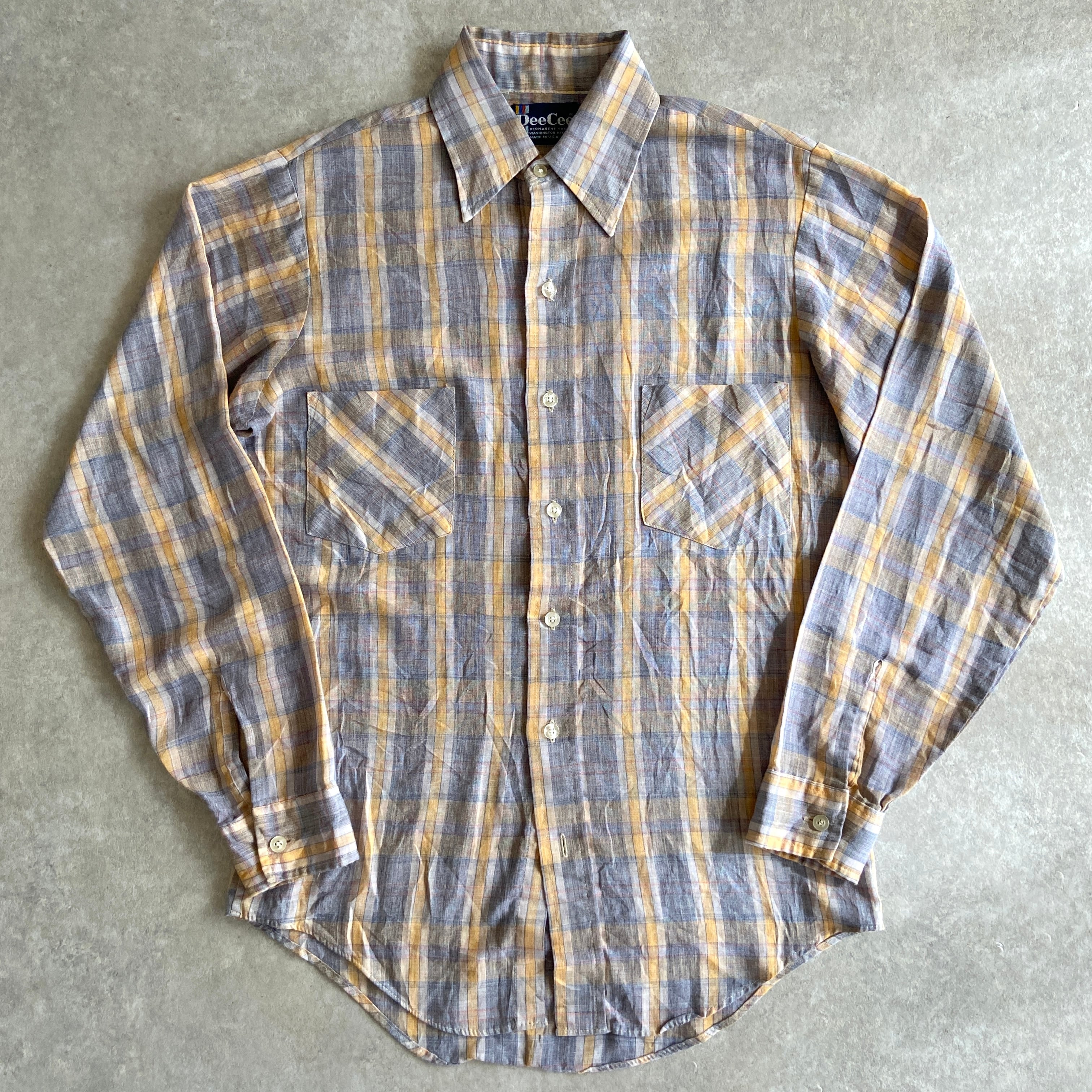 1980s Dee Cee L/S Check Shirt M位 Made in USA H680