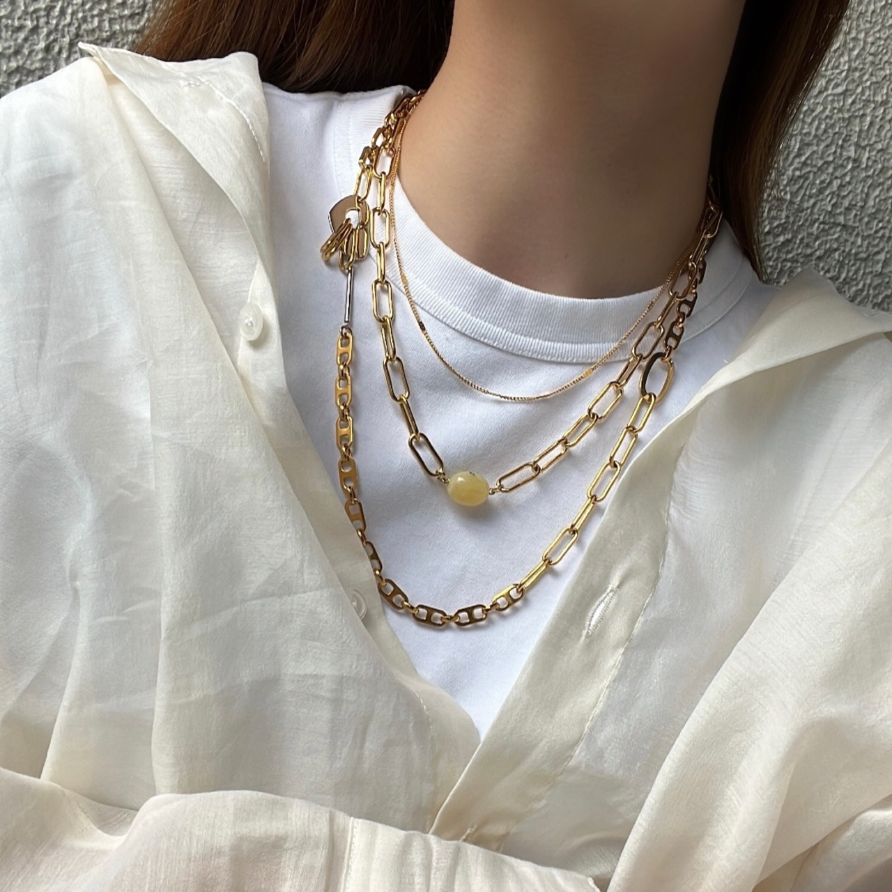 天然石　クリップチェーン２連ネックレス［GSN099］