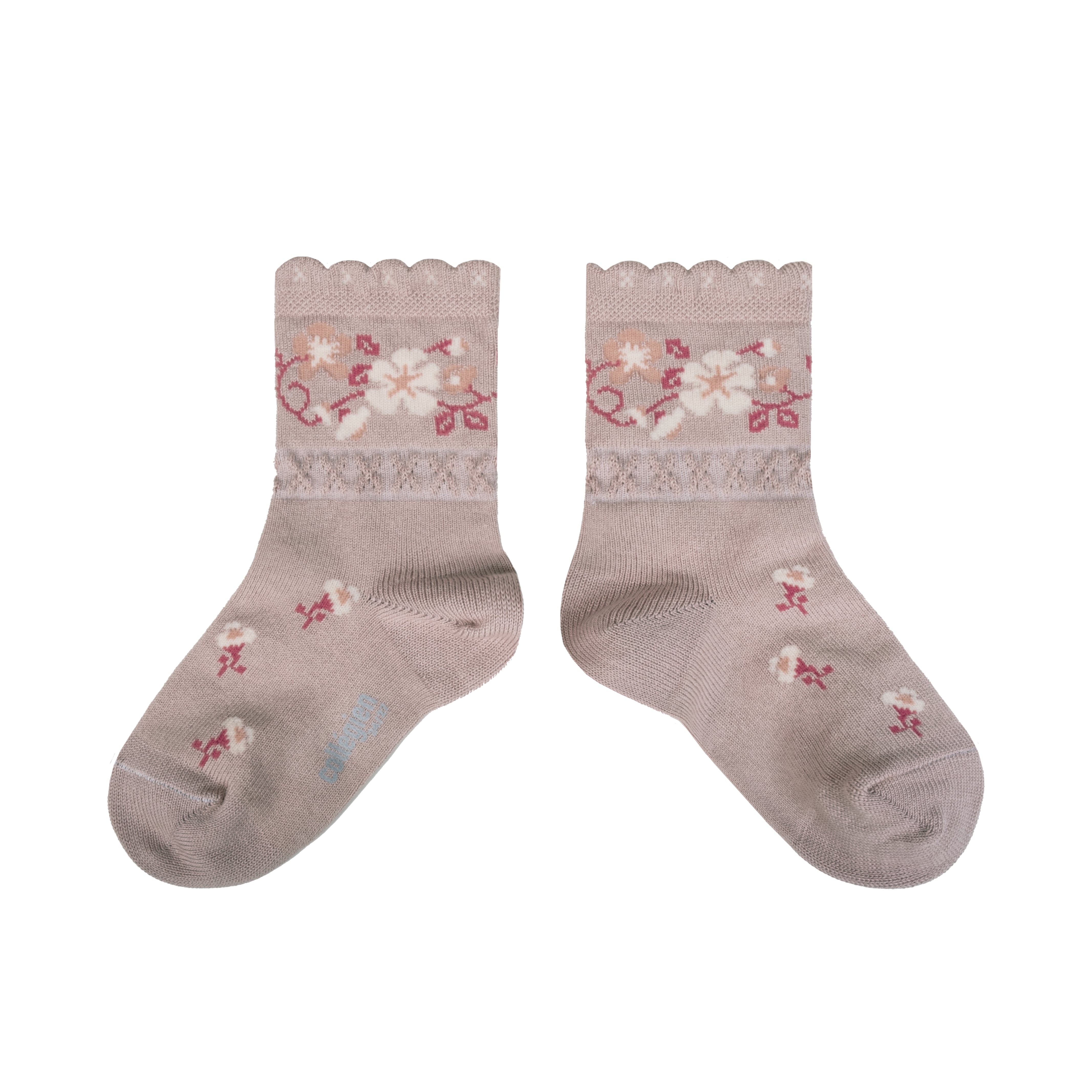 【collegien】Camélia - Jacquard Flower Ankle Socks - Vieux Rose