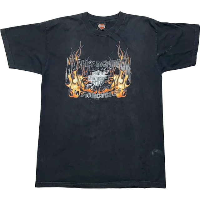 《L》 Harley-Davidson ハーレーダビッドソン Tシャツ フレイム プリント ブラック USA製 no.8431