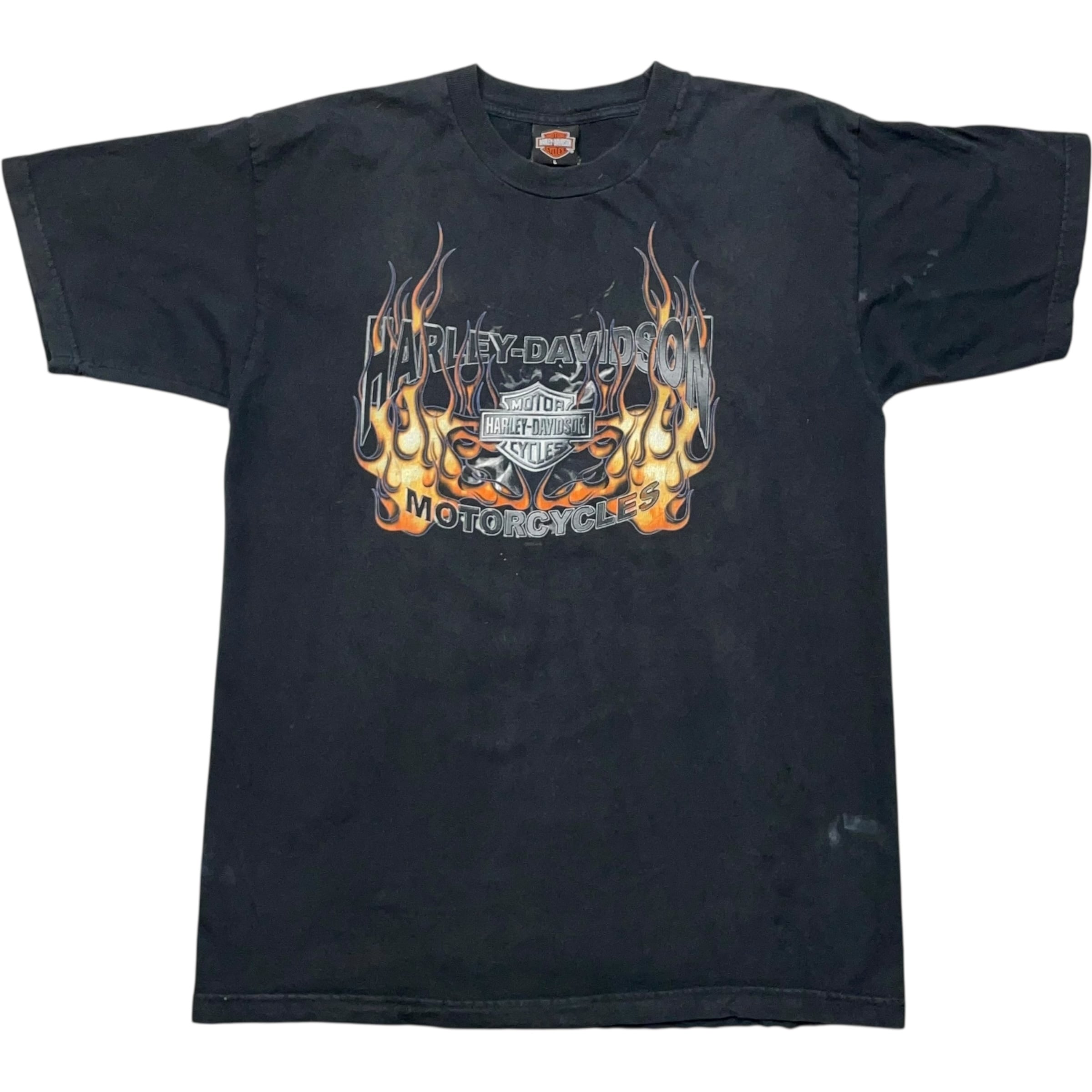 《L》 Harley-Davidson ハーレーダビッドソン Tシャツ フレイム プリント ブラック USA製 no.8431