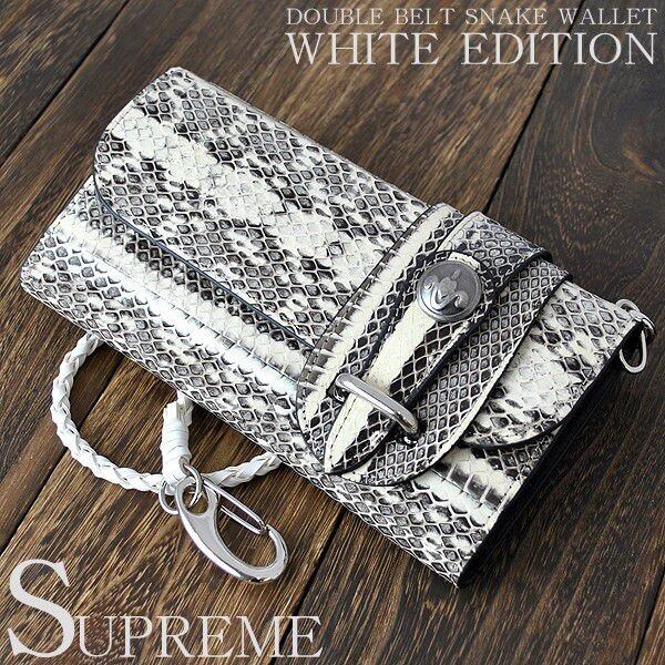 新品 MOMO ヘビ革 長財布 バイカーズ 白系 ウォレットコード付 ヘビ革