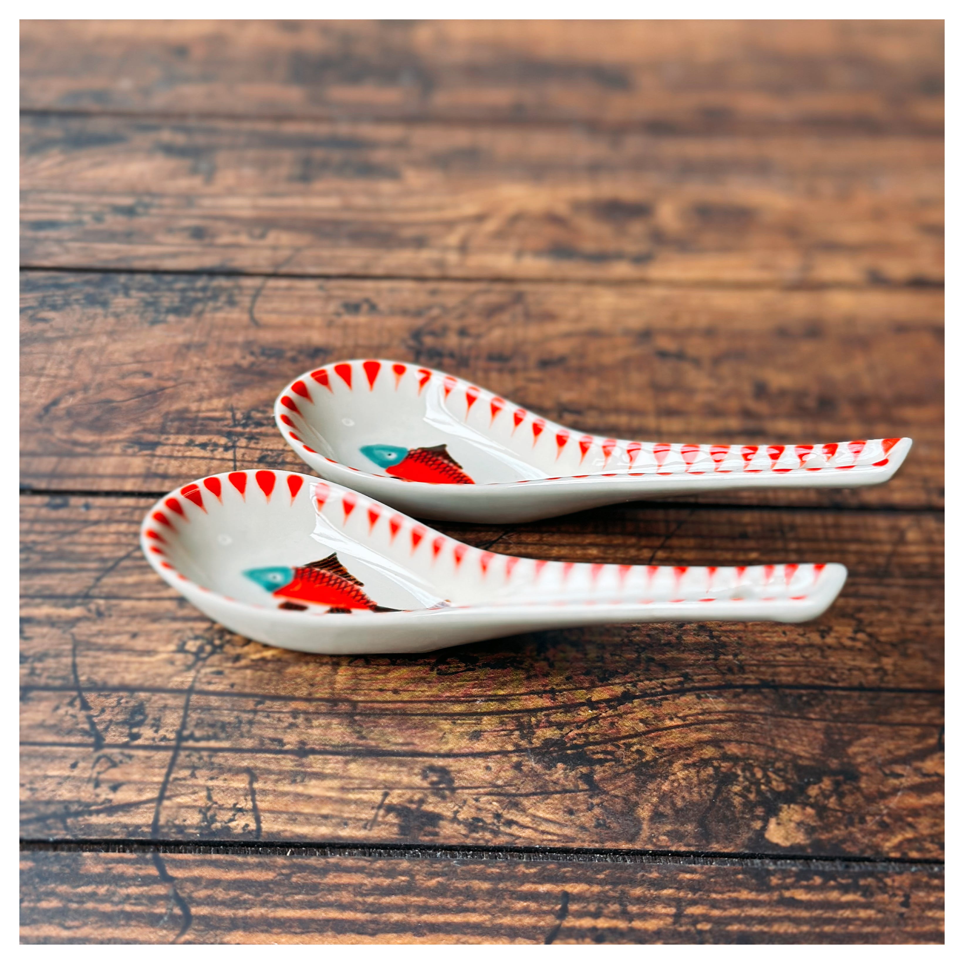 ベトナムのバッチャン焼き 魚柄のレンゲ2本 | Kc-Labo's shop ベトナム雑貨