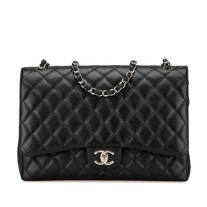 シャネル マトラッセ ダブルフラップ ココマーク チェーン ショルダーバッグ ブラック キャビアスキン レディース CHANEL 【中古】