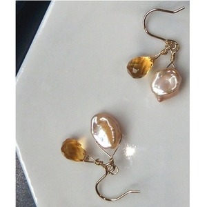 baroquepearl & yellow crystal pierce<a1045>