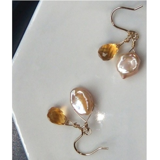 baroquepearl & yellow crystal pierce<a1045>
