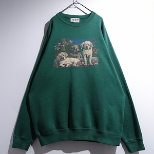 90s Green Dog Artistic Print Design Animal Sweat
