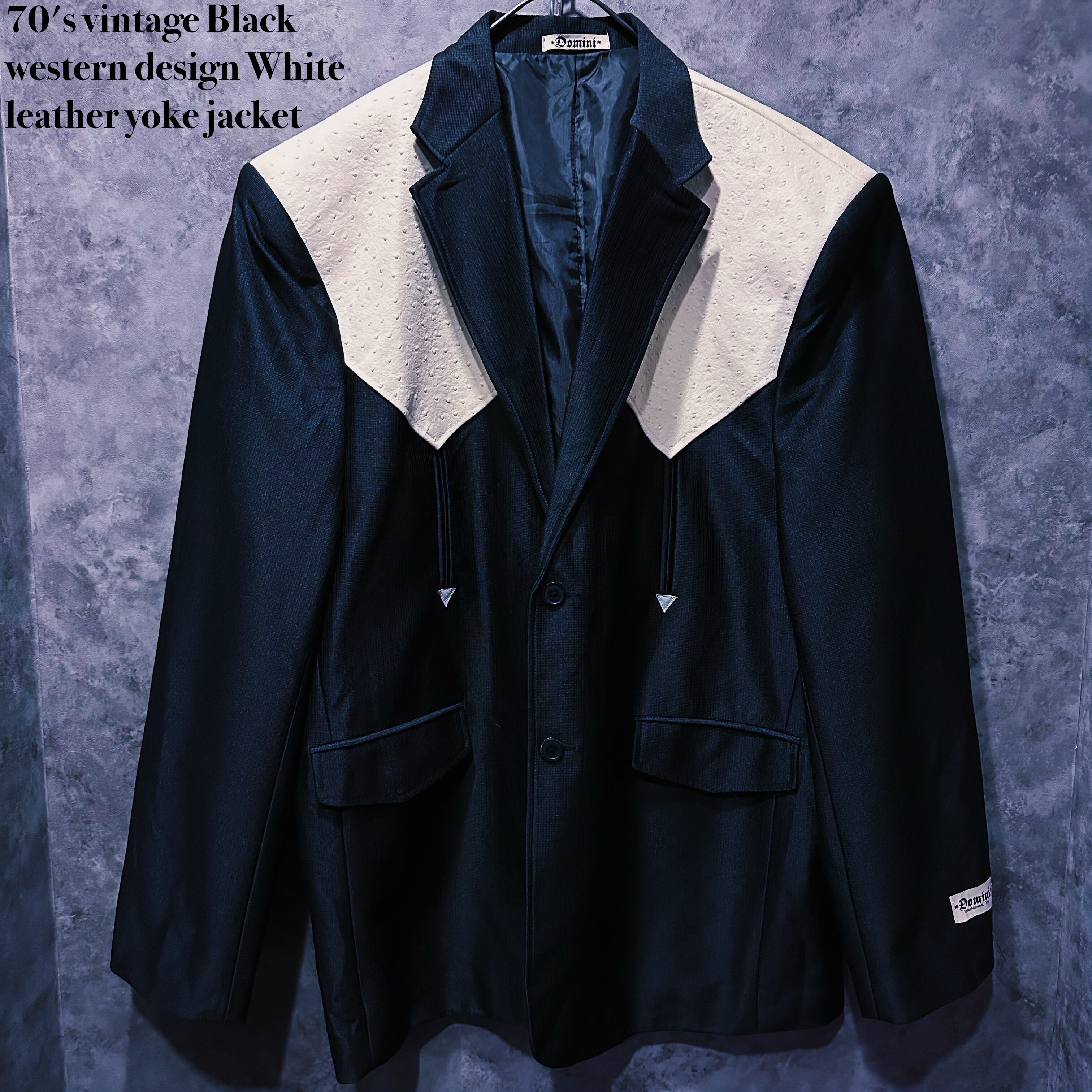 【 doppio】70's vintage Black western design White leather yoke jacket
