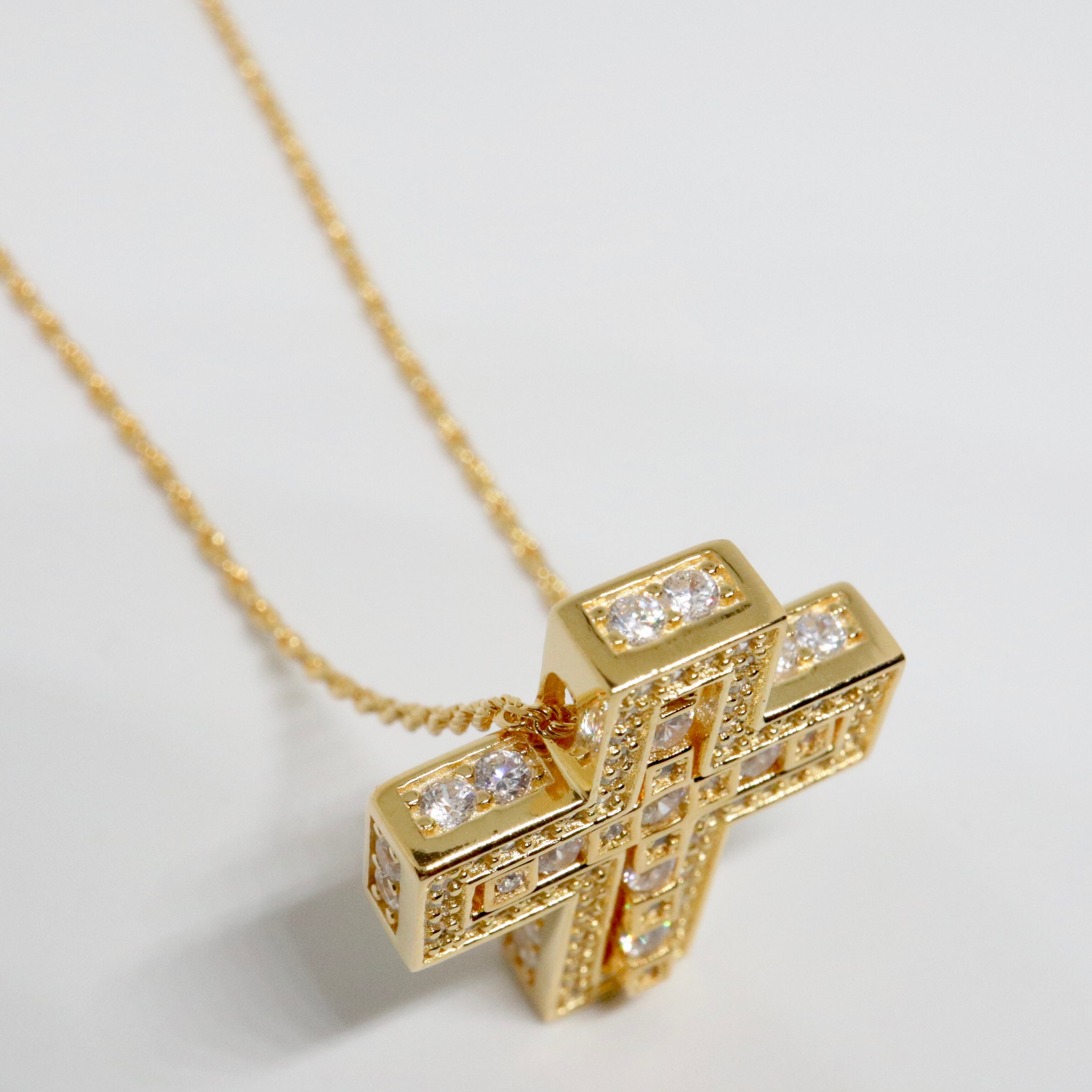 【即日発送】GP side stone double cross necklace