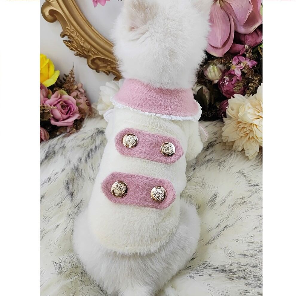 大型犬もOK ピンク襟のホワイトタキシード風