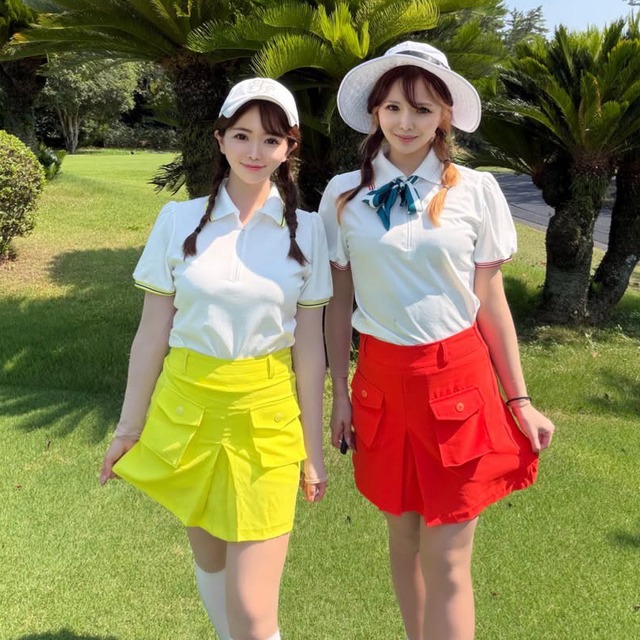 ★miho様yoshika様着用★ネオンカラー パフスリーブ ハーフジップ ポロシャツ ＆ カーゴフラップ ショートパンツ SET UP セットアップ 上下セット