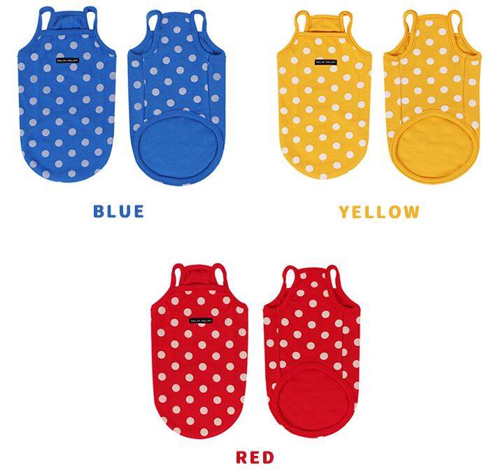 【SALE】 dot sleeveless top S ~ XL 3color / 犬服 夏 新作 タンクトップ 可愛い 犬の服 シンプル ドッグウェア 涼しい 袖なし ペット洋服 b34
