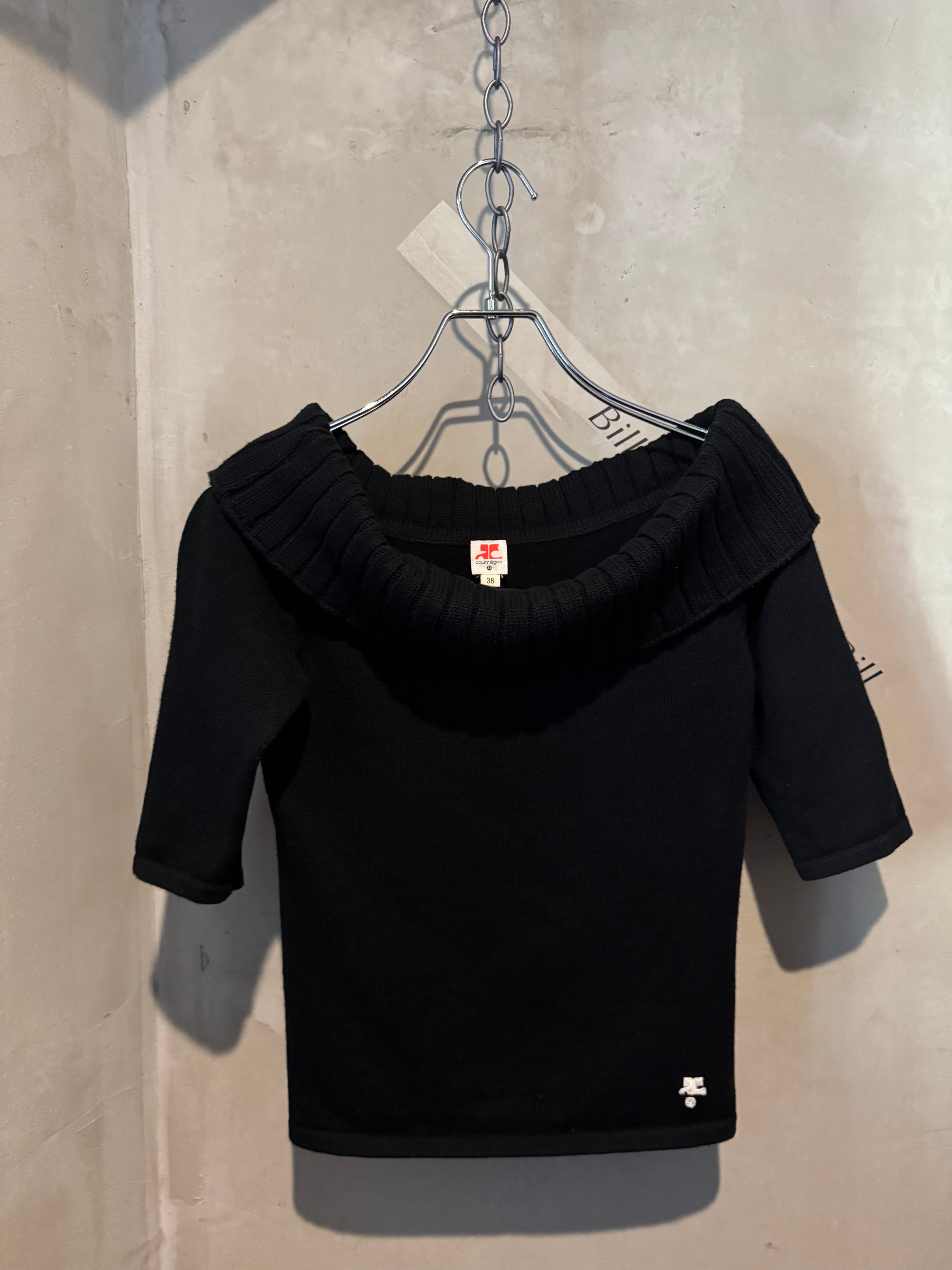Courrèges off shoulder logo black knit