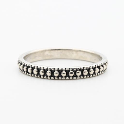 Dainty Beaded Design Thin Band Ring #17.0 / Denmark