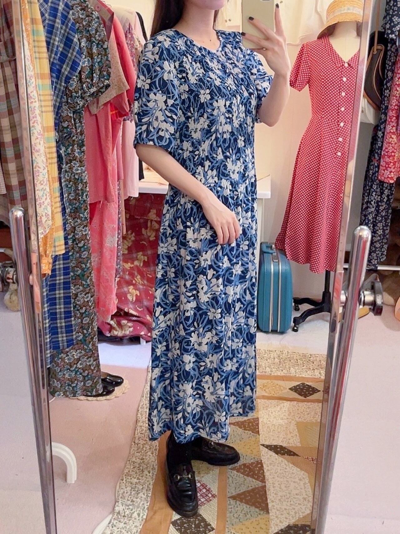 white lily blue pleats one-piece