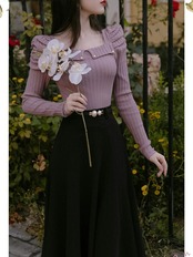 【0224】Elegant Knit Long Sleeve 2 Piece Set