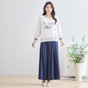 TRUBE 幾何学プリント＆プリーツ袖トップス【M~L】ホワイト