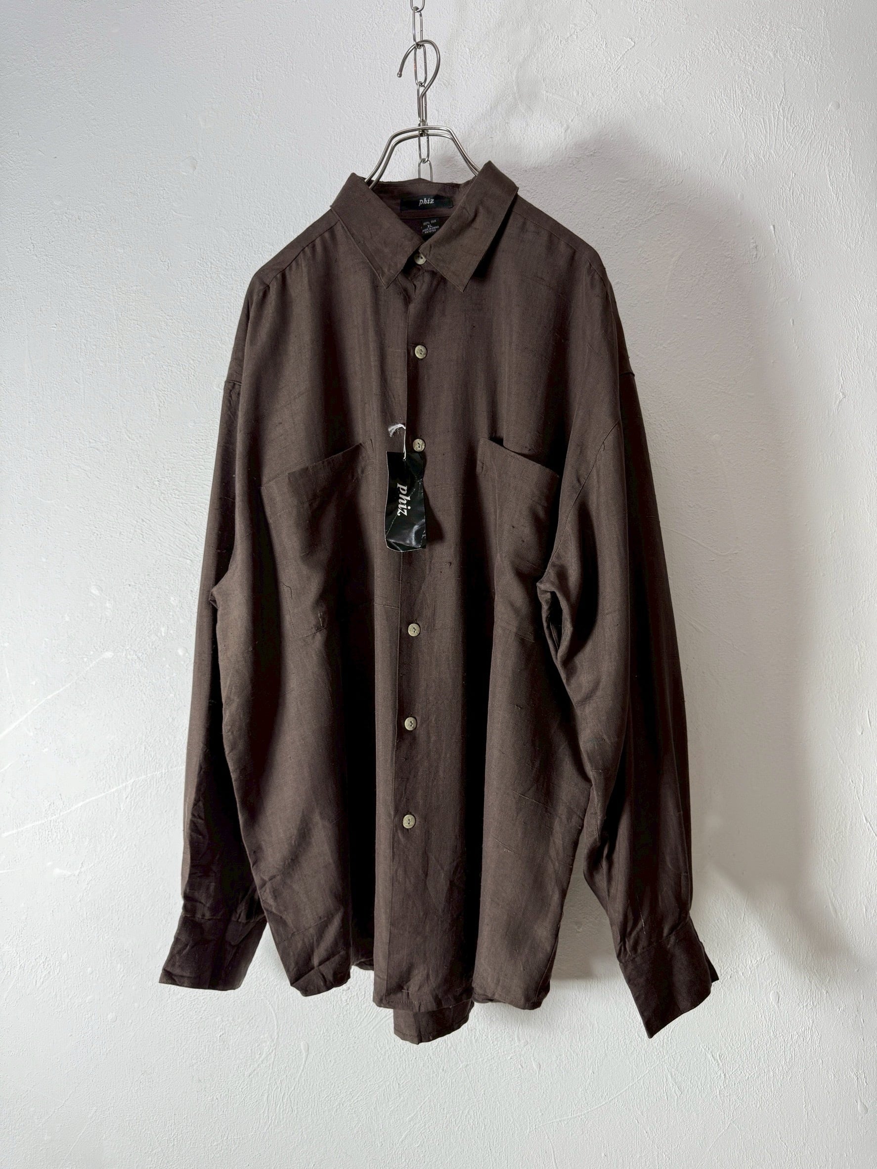 dead stock 90's "Phiz" brown silk shirt