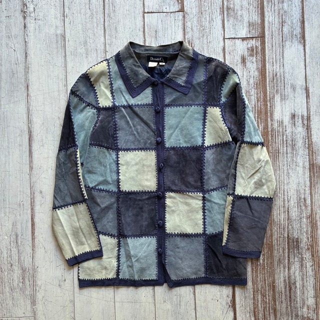 -DENIM&Co.- patchwork design lace up suède shirt