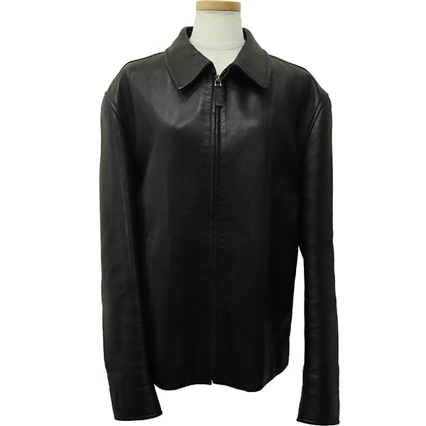 Used GUCCI グッチ レザージャケット 羊革 ラムスキン 46 ブラック 黒 イタリア製 中古美品