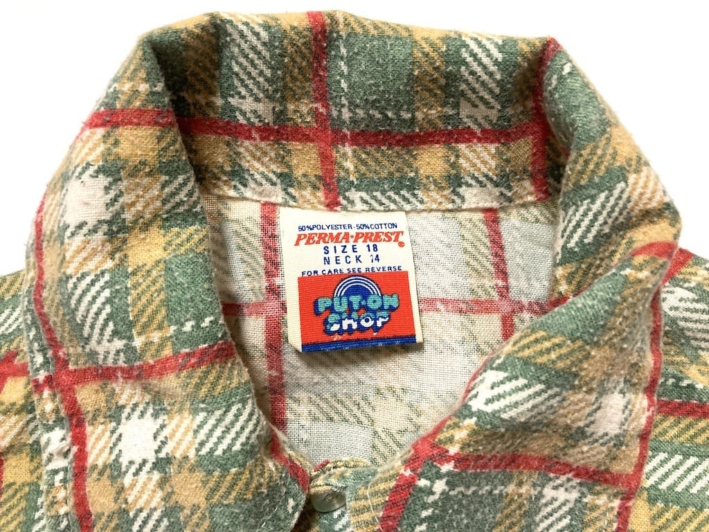 70s　Sears　PUT-ON SHOP　チェック　プリントネルシャツ　BOX