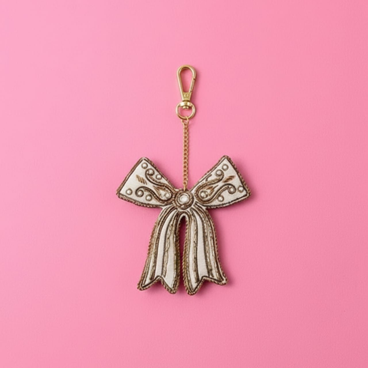 【COTTAGE】ザリ刺繍 モチーフ バッグチャーム／キーホルダー｜リボン