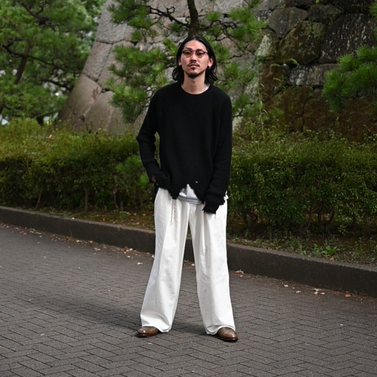 Leh(レー)GANKO別注×damage waffle L/S sweater コーディネート