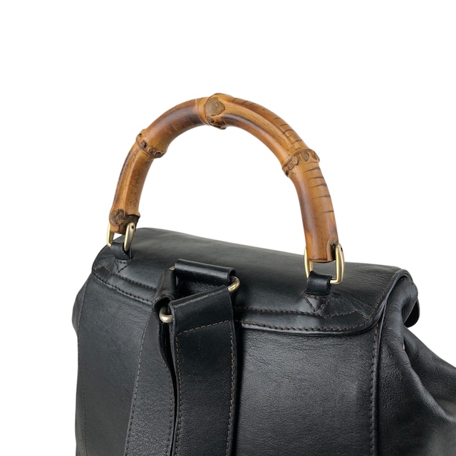 GUCCI グッチ バックパック ブラック バンブー レザー ダブルポケット リュック vintage ヴィンテージ オールド thtsm7
