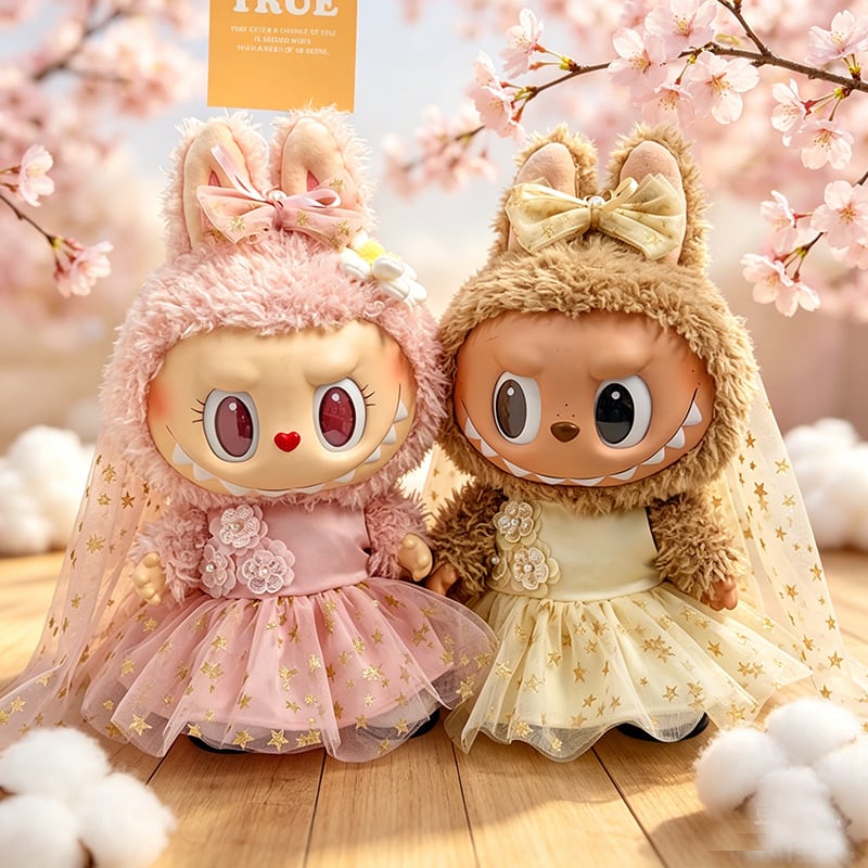 38cm Labubu用 スターチュールワンピース+ベール付きヘアアクセサリー+
