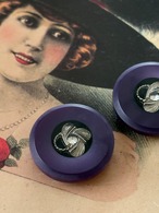 23mm Japanese ヴィンテージボタン パープル×シルバー  ストーン レトロ アクセサリーパーツ 装飾材 カルトナージュ